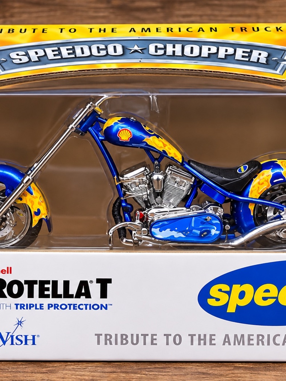 Speedco Chopper Blue & Yellow Toy Motorcycle